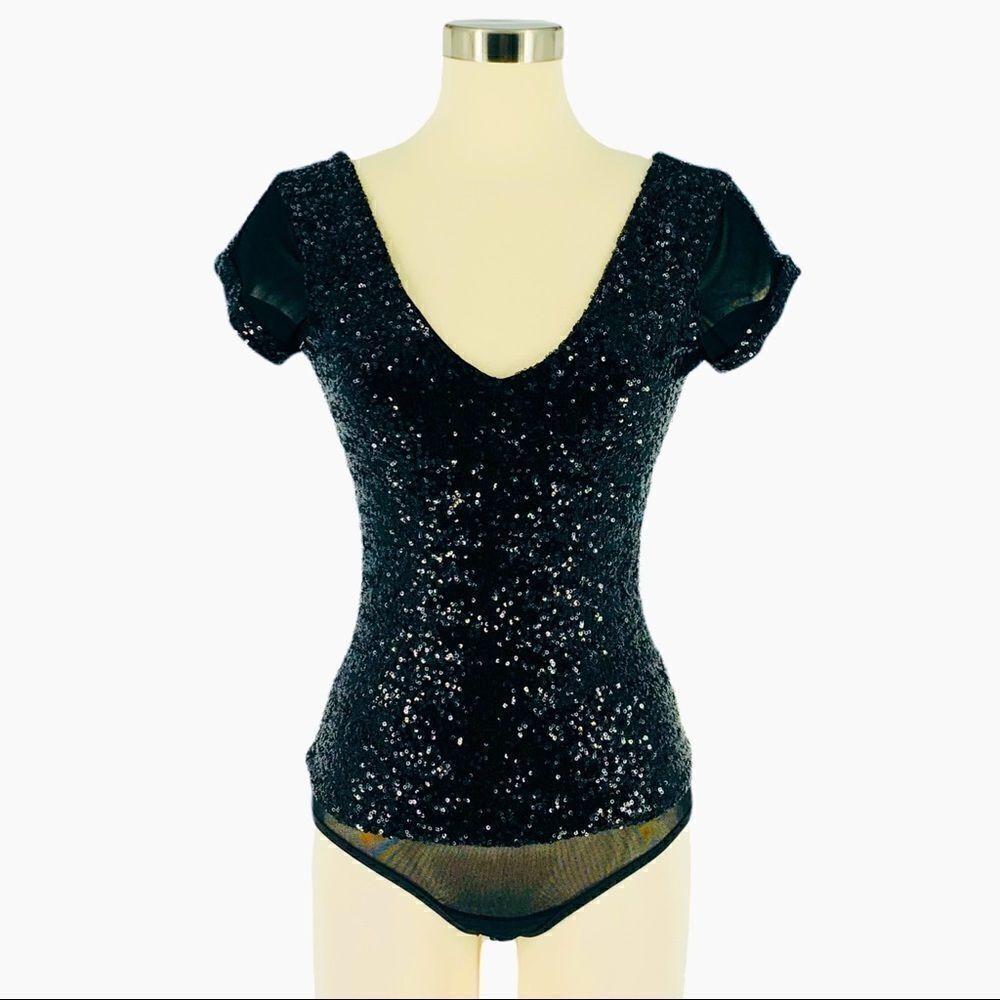 NWOT bebe Black Sparkle Sequin Bodysuit